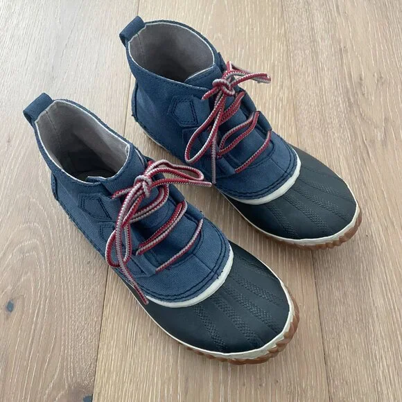 Sorel Boots Women 7 Shoes Out ‘N About Duck Waterproof Navy Blue Dark Mountain - Picture 2 of 13